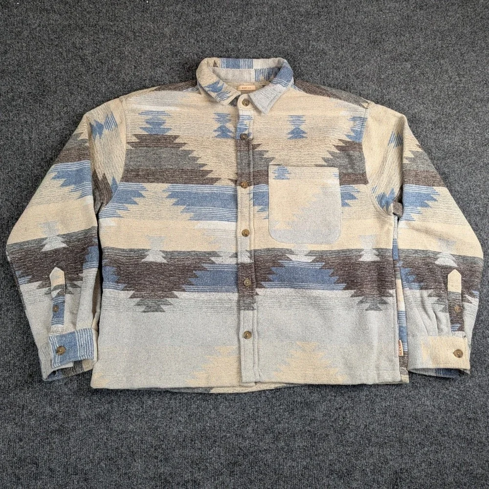 Brooklyn Cloth Mens Medium Boxy Aztec Southwestern Button Down Shirt Blue Tan‎